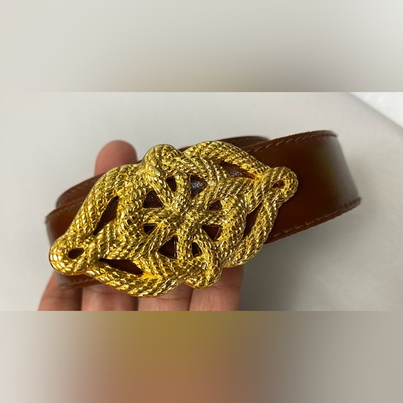 Talbots Italian Calfskin Brown Belt Gold Tone Buckle Size L NWT - Picture 7 of 7